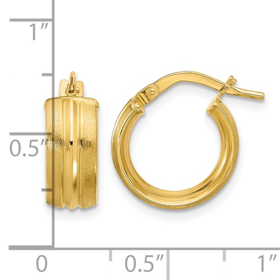 Leslie's Gold Polished and Satin Grooved Hoop Earrings