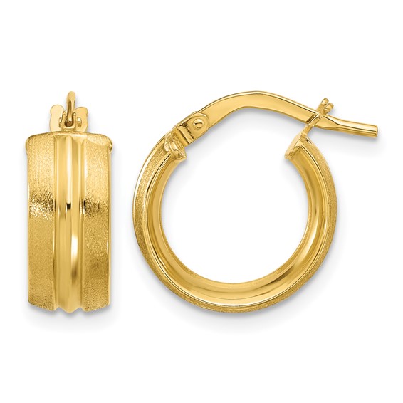 Leslie's Gold Polished and Satin Grooved Hoop Earrings