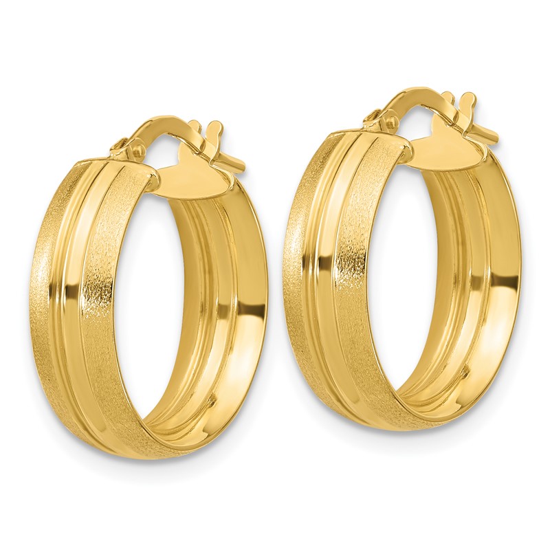 14K Polished and Satin Round Hoop Earrings