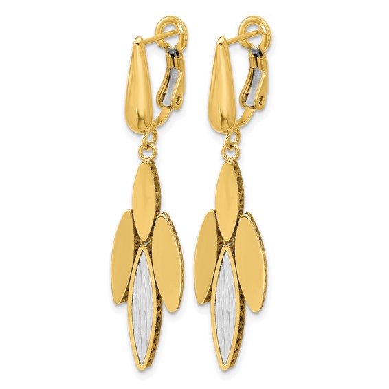 Leslie's 14K Two-tone Polish/Dia-cut Fancy Dangle Omega Earrings