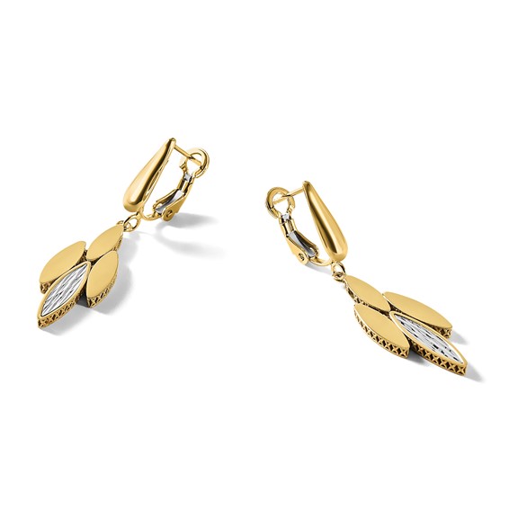 Leslie's 14K Two-tone Polish/Dia-cut Fancy Dangle Omega Earrings