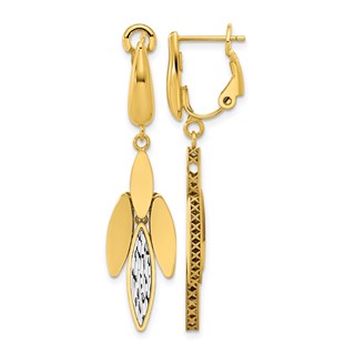 Leslie's 14K Two-tone Polish/Dia-cut Fancy Dangle Omega Earrings