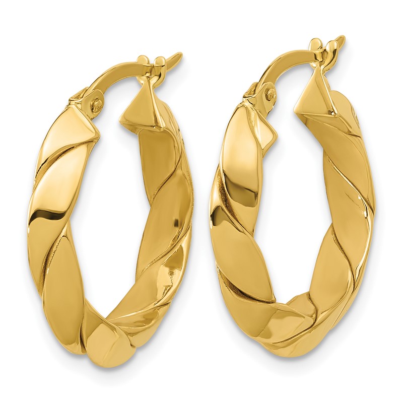 14K Polished and Grooved Fancy Hoop Earrings