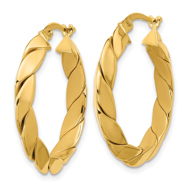 14K Polished and Grooved Fancy Hoop Earrings