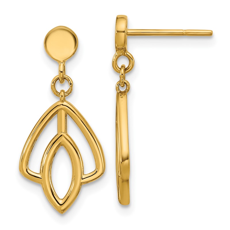 14K Polished Floral Dangle Post Earrings