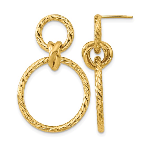 Leslie's 14K Polished and Twisted Circles Dangle Post Earrings