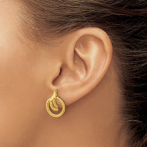 Leslie's 14K Polished and Twisted Circles Drop Post Earrings