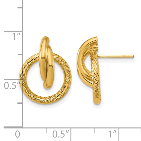 Leslie's 14K Polished and Twisted Circles Drop Post Earrings