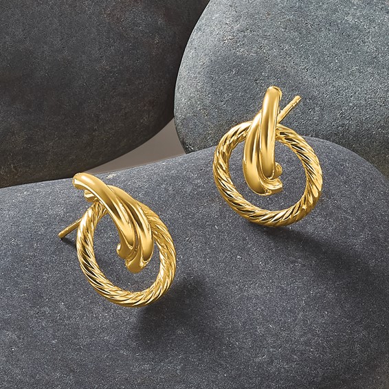Leslie's 14K Polished and Twisted Circles Drop Post Earrings
