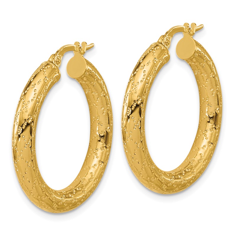 14K Polished Patterned Round Hoop Earrings