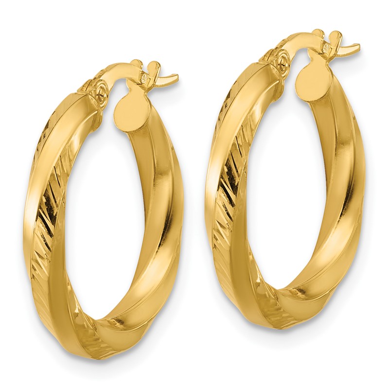 14K Polished and Diamond-cut Round Hoop Earrings