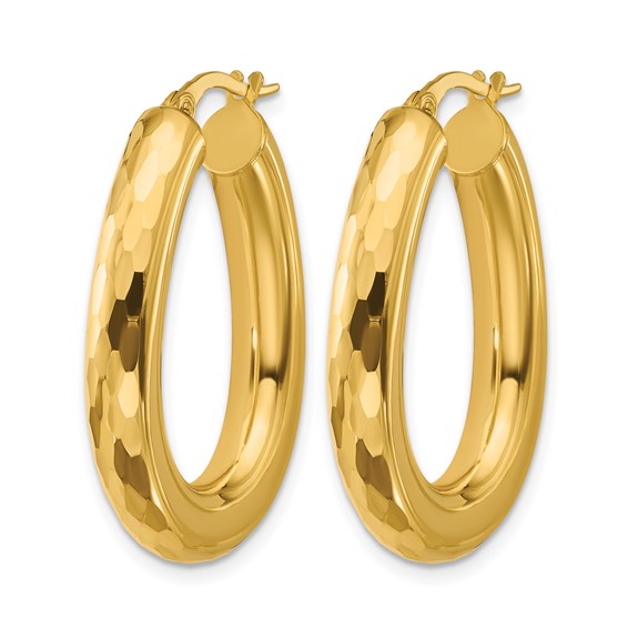 Leslie's 14K Polished and Diamond-cut Oval Hoop Earrings
