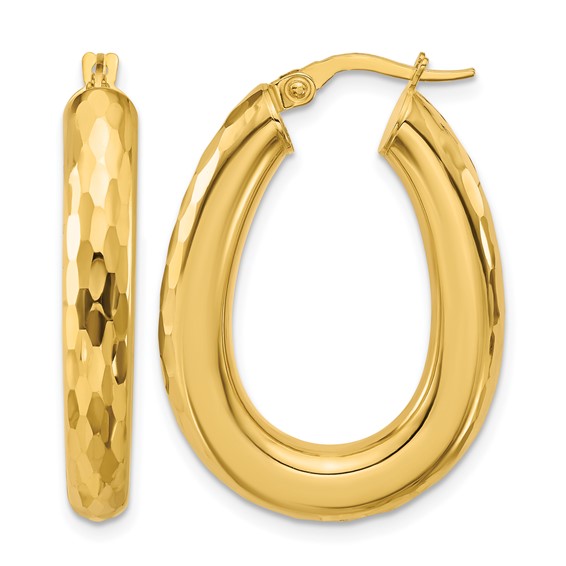 Leslie's 14K Polished and Diamond-cut Oval Hoop Earrings