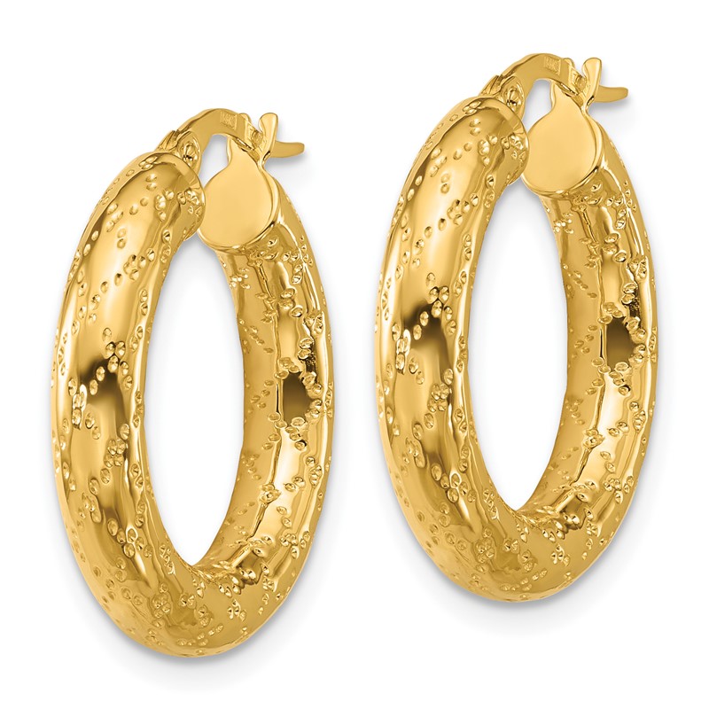 14K Polished Patterned Round Hoop Earrings