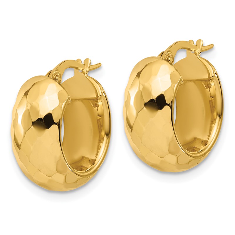 14K Polished and Diamond-cut Hoop Earrings