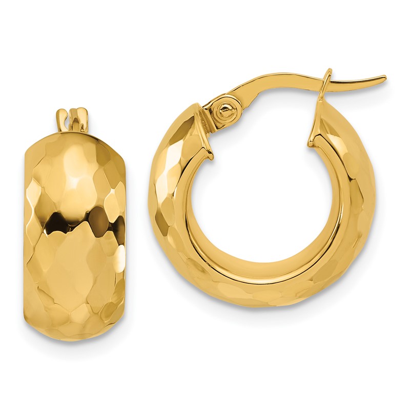 14K Polished and Diamond-cut Hoop Earrings