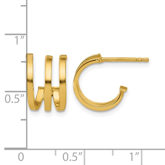 Leslie's 14K Polished 3-row Post J-hoop Earrings