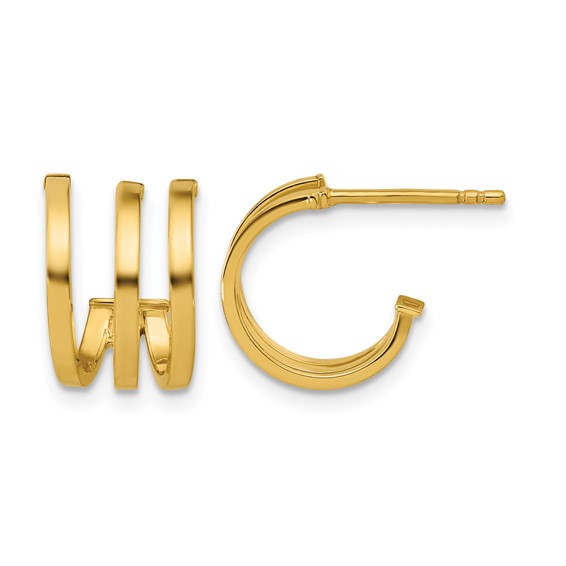 Leslie's 14K Polished 3-row Post J-hoop Earrings