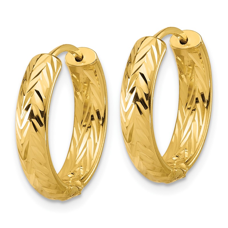 Leslie's' 14K Polished and Dia-cut Hinged Hoop Earrings