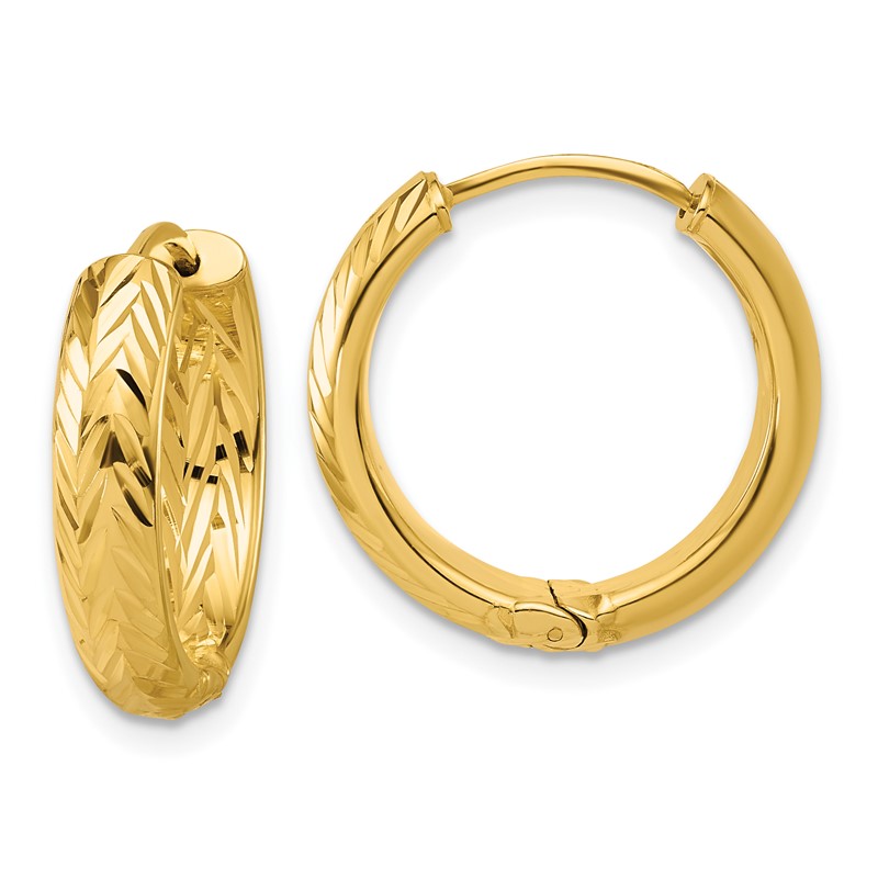 Leslie's' 14K Polished and Dia-cut Hinged Hoop Earrings