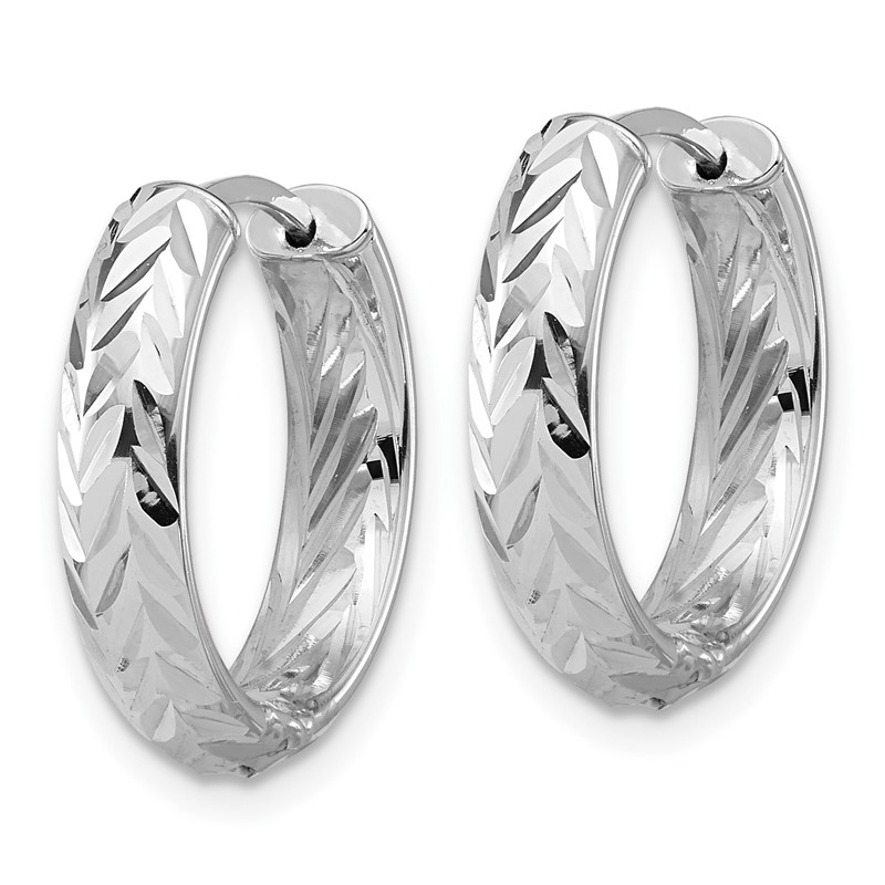 Leslie's' 14K w/White RH-plat Polish/Dia-cut Hinged Hoop Earrings