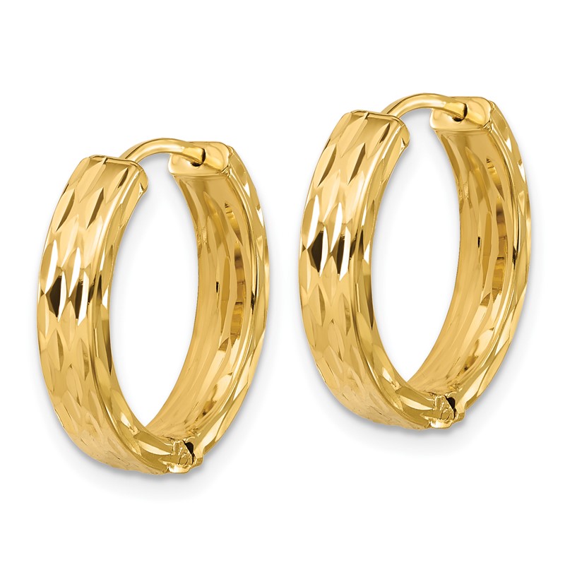 Leslie's' 14K Polished and Dia-cut Square Tube Hinged Hoop Earrings