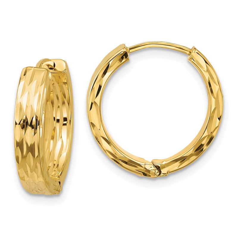 Leslie's' 14K Polished and Dia-cut Square Tube Hinged Hoop Earrings