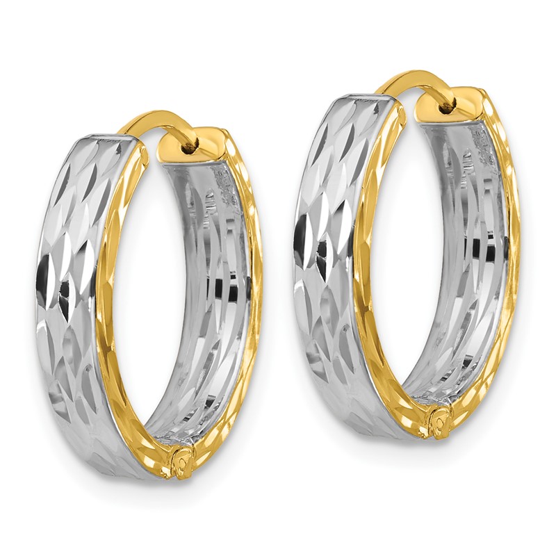 14K w/RH Polish/Dia-cut Square Tube Hinged Hoop Earrings
