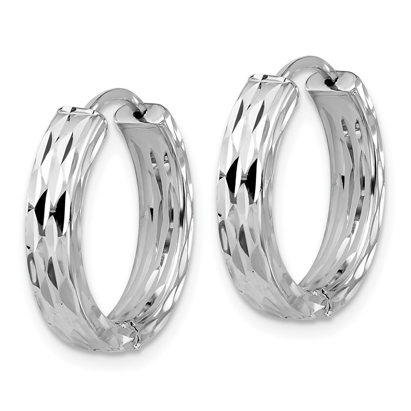 Leslie's' 14K w/Wht RH-plat Polished/Dia-cut Hinged Hoop Earrings