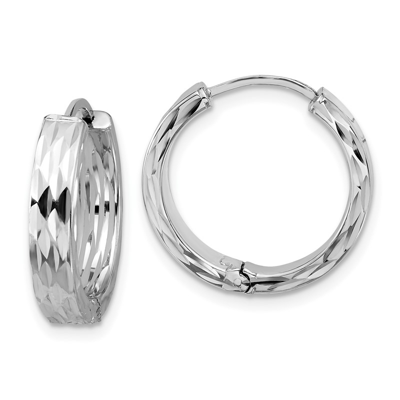 Leslie's' 14K w/Wht RH-plat Polished/Dia-cut Hinged Hoop Earrings