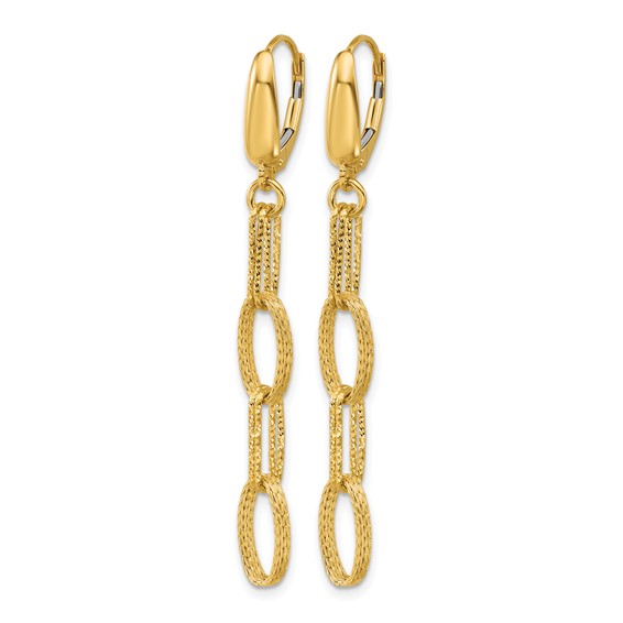 Leslie's 14K Polish/Texture/Dia-cut Fancy Oval Link Dangle Earrings