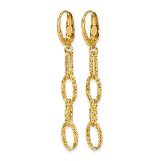 Leslie's 14K Polish/Texture/Dia-cut Fancy Oval Link Dangle Earrings