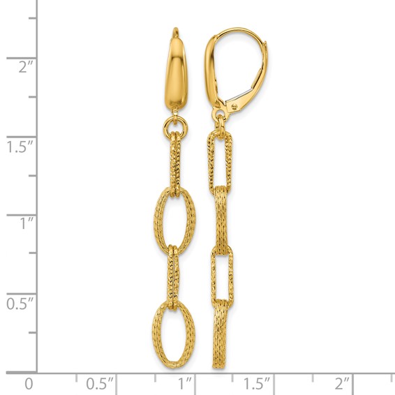 Leslie's 14K Polish/Texture/Dia-cut Fancy Oval Link Dangle Earrings