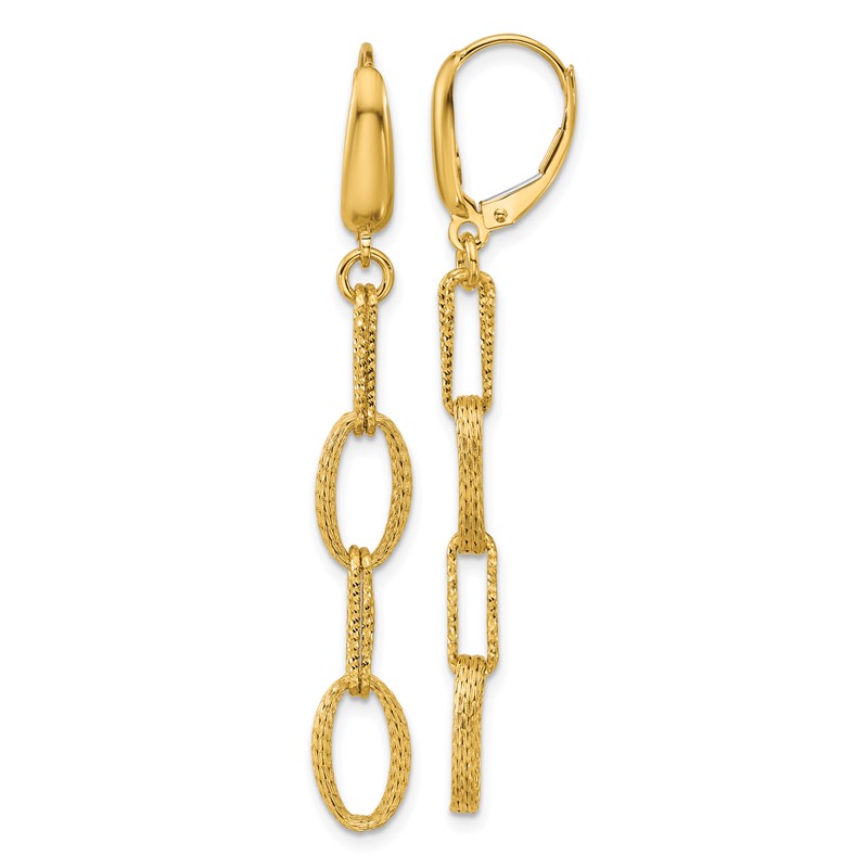 14K Polish/Texture/Dia-cut Fancy Oval Link Dangle Earrings