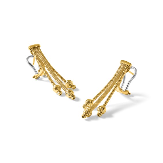 Leslie's 14K Polish/Texture/Dia-cut Fancy Dangle Omega Earrings