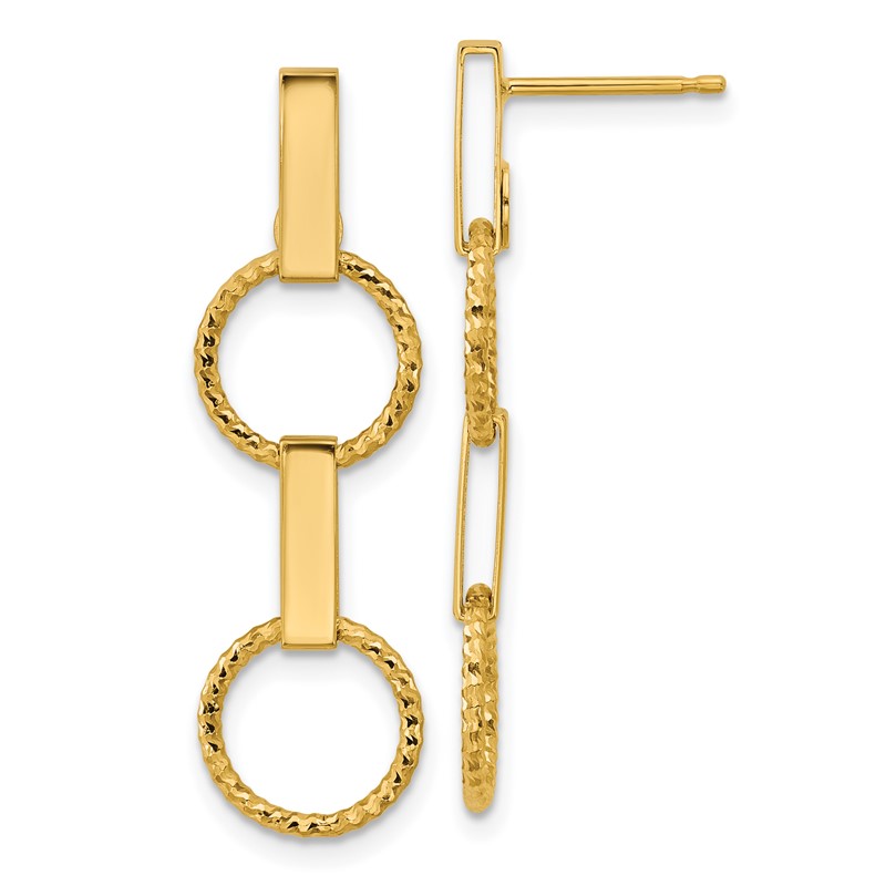 14K Polished and Diamond-cut Circle Dangle Post Earrings