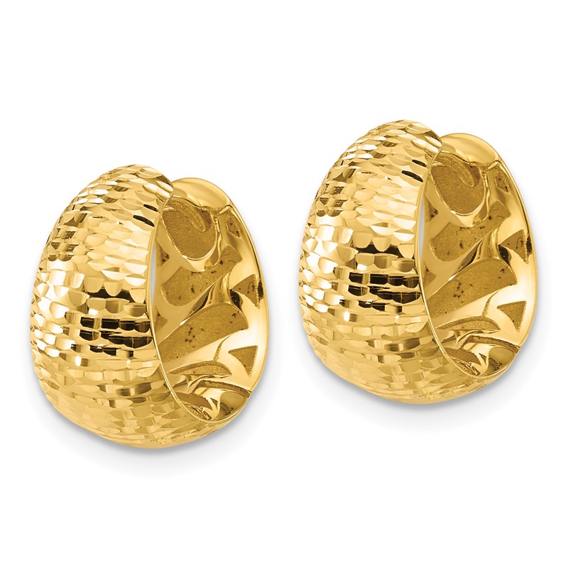 14K Polished and Diamond-cut Huggie Hoop Earrings