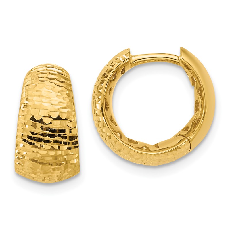 14K Polished and Diamond-cut Huggie Hoop Earrings