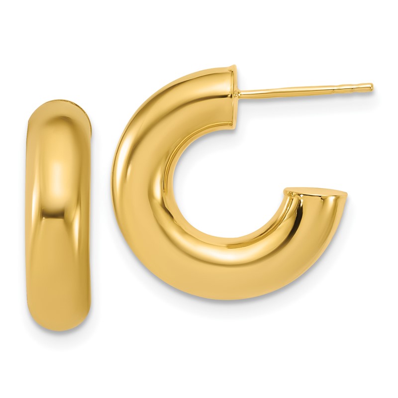 14K Polished J-Hoop Post Earrings
