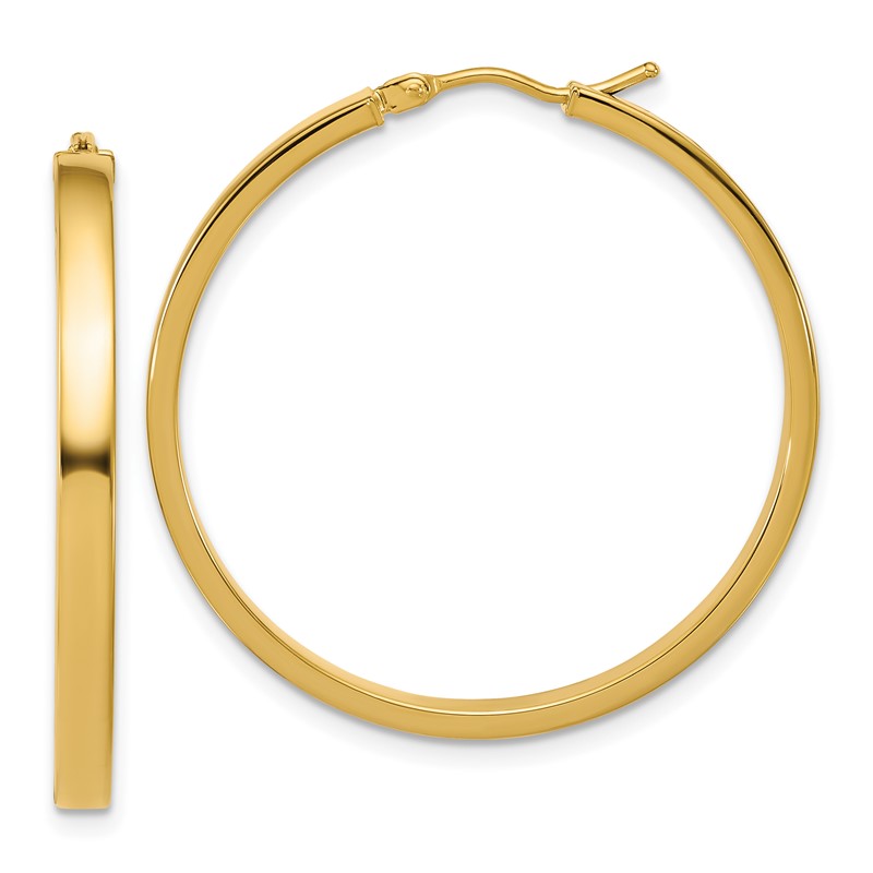 14K Polished Square Tube Round Hoop Earrings
