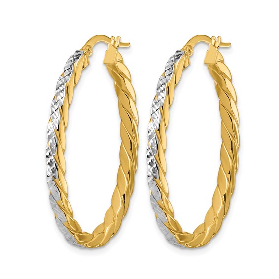 Leslie's Gold with Rhodium Polished and Diamond-cut Hoop Earrings