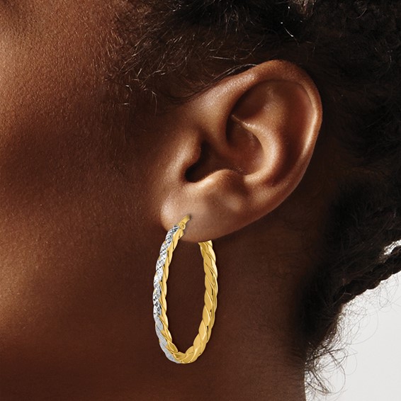 Leslie's Gold with Rhodium Polished and Diamond-cut Hoop Earrings