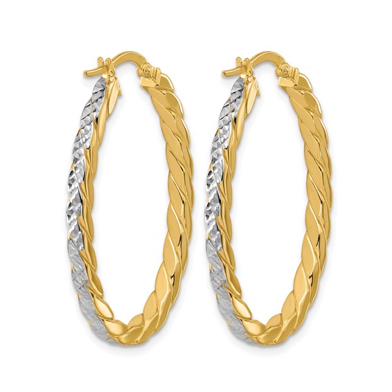 Leslie's Gold with Rhodium Polished and Diamond-cut Hoop Earrings