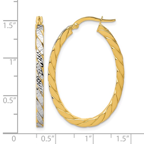 Leslie's Gold with Rhodium Polished and Diamond-cut Hoop Earrings