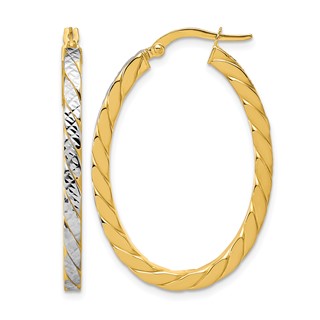 Leslie's Gold with Rhodium Polished and Diamond-cut Hoop Earrings