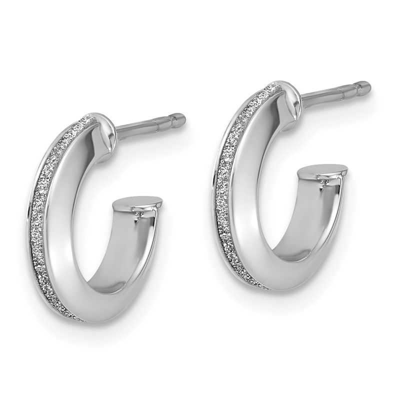 14K White Gold Polish Glimmer Infused J-Hoop Post Earrings