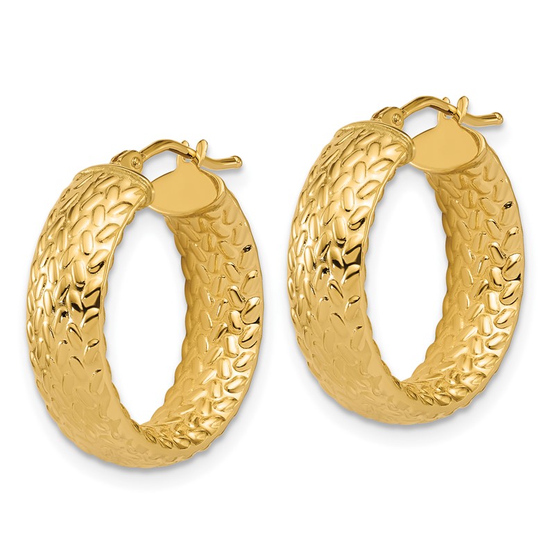 14K Polished Weave Design Round Hoop Earrings