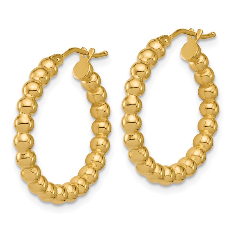 14K Polished Beaded Round Hoop Earrings