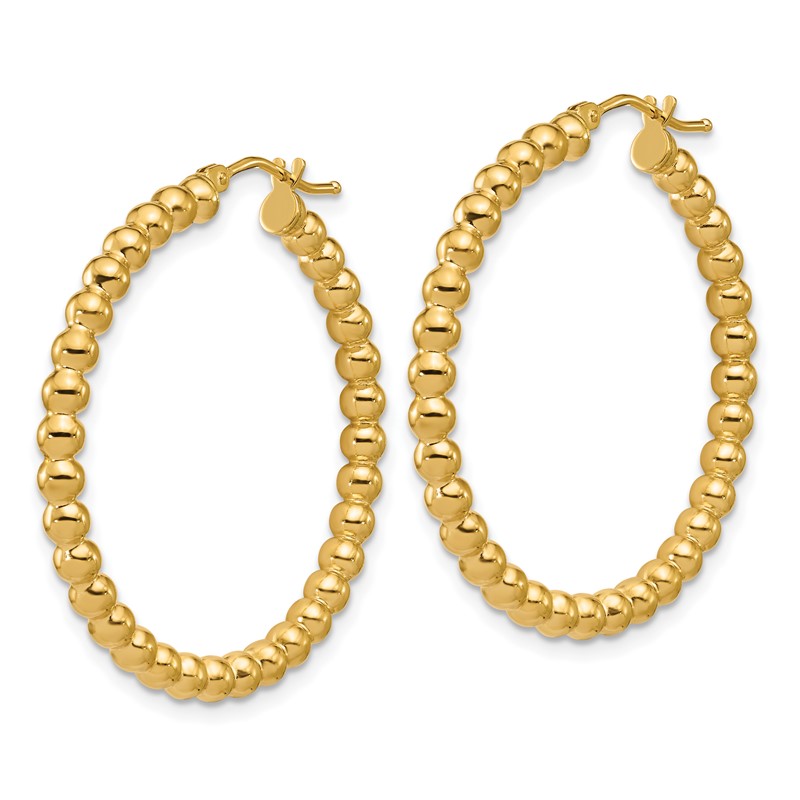 14K Polished Beaded Round Hoop Earrings
