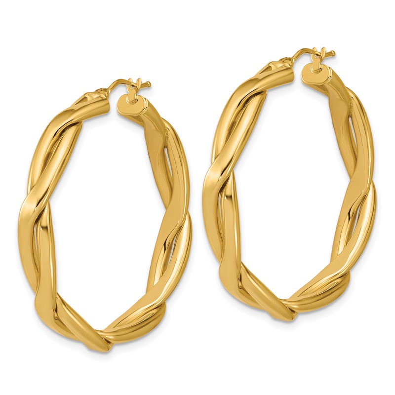 14K Polished Fancy Twist Round Hoop Earrings